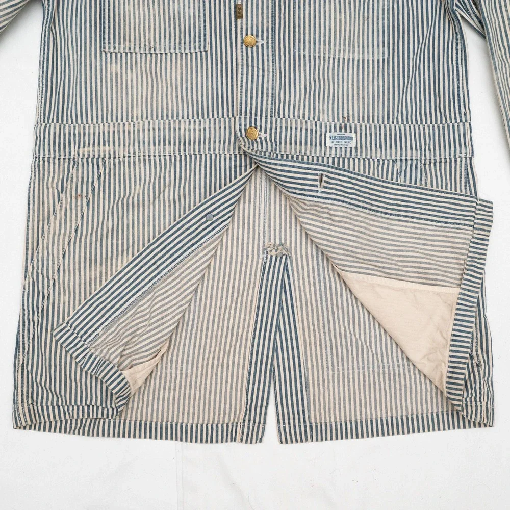 Vtg 2000s Neighborhood NBHD Hickory Stripe Dealer Chore Coat 30s 40s Style L - Picture 9 of 12